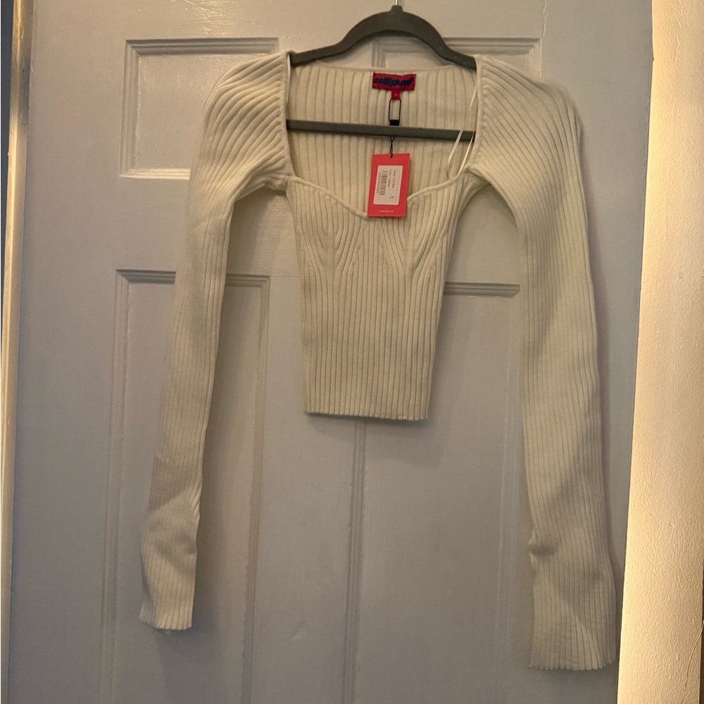 White Ribbed Long Sleeve Top